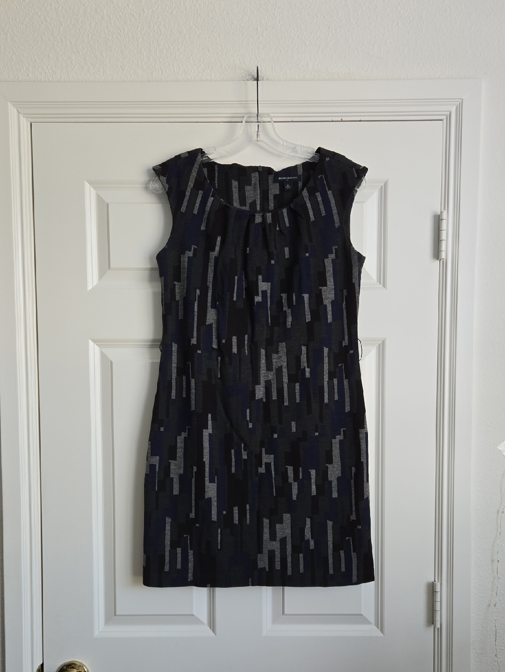 Sleeveless Navy Patterned Shift Dress